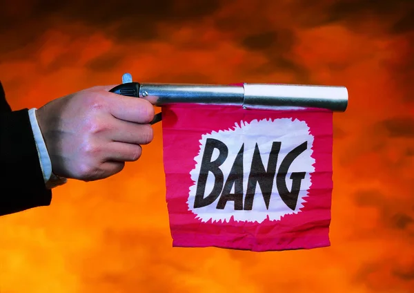 close up view of Toy Gun with bang flag