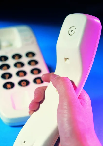 Close View Hand Holding Telephone — Stock Photo, Image