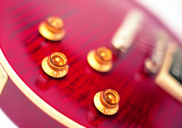Close up view of guitar