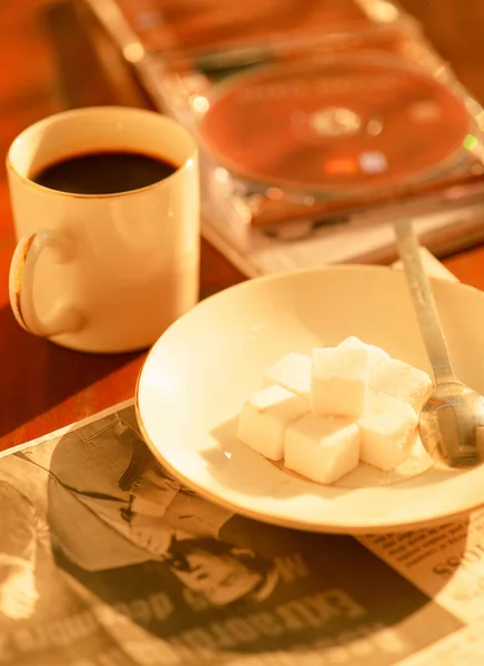 Στενή Εικόνα Του Καφέ Και Κύβους Ζάχαρης — Φωτογραφία Αρχείου