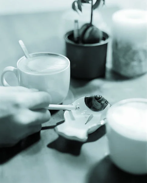 Närbild Kaffepaus Med Cigarett — Stockfoto
