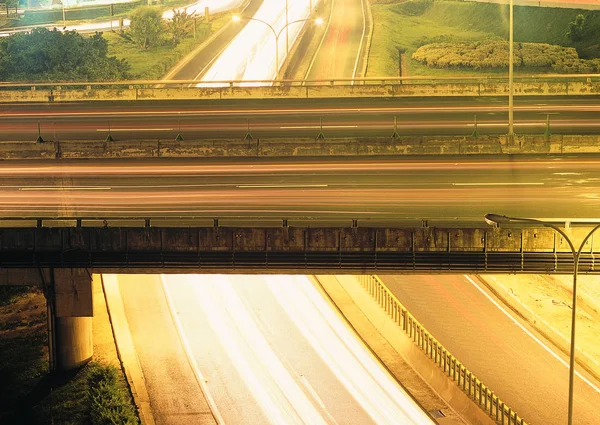 Naturskön Utsikt Över Natten Belysning Motorvägen Modern Stad — Stockfoto