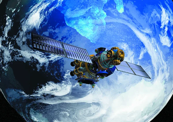 Ilustrace Kosmického Satelitu Hlubokém Vesmíru — Stock fotografie