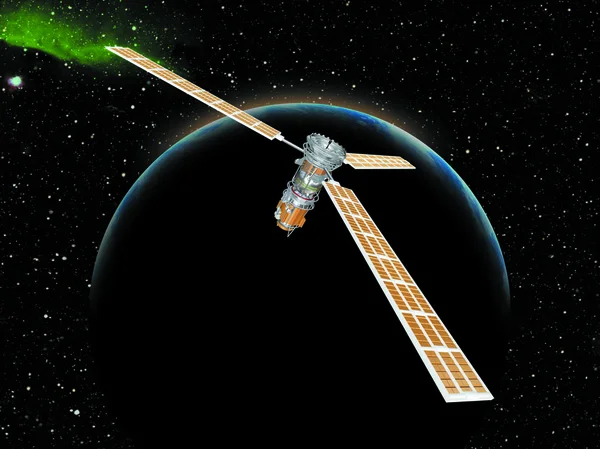 Ilustrace Kosmického Satelitu Hlubokém Vesmíru — Stock fotografie