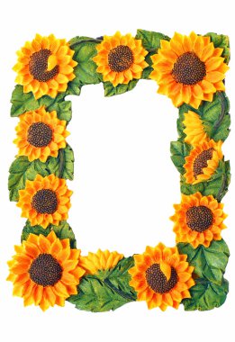 beyaz arka plan üzerinde ayçiçeği ile boş fotoğraf çerçevesi