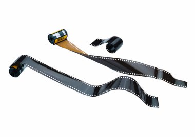 Beyaz arkaplanda izole edilmiş kamera filmlerinin kapatılması