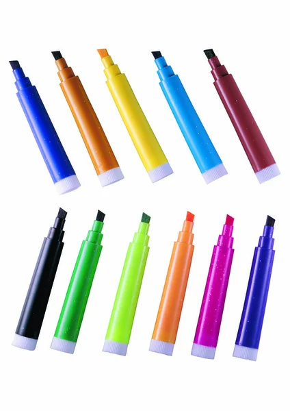 Colored markers on white background