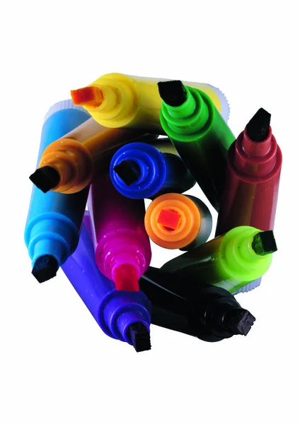 Colored markers on white background