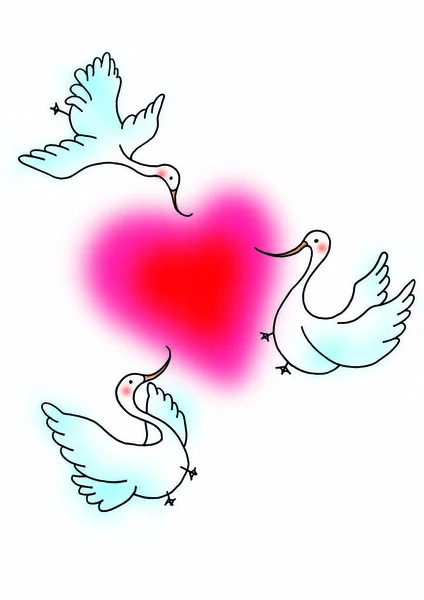 Ilustração Pássaros Coração Sobre Fundo Branco — Fotografia de Stock