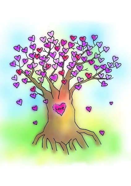 Copac Inimi Ilustrație Fundal Alb — Fotografie, imagine de stoc