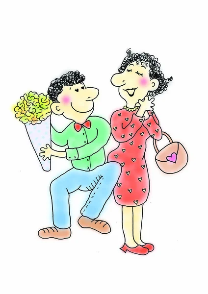 Ilustración Una Linda Pareja Con Flores —  Fotos de Stock