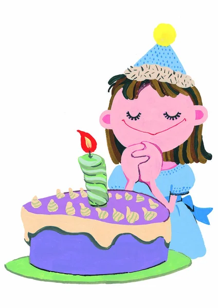 Carino Bambina Con Torta Illustrazione — Foto Stock