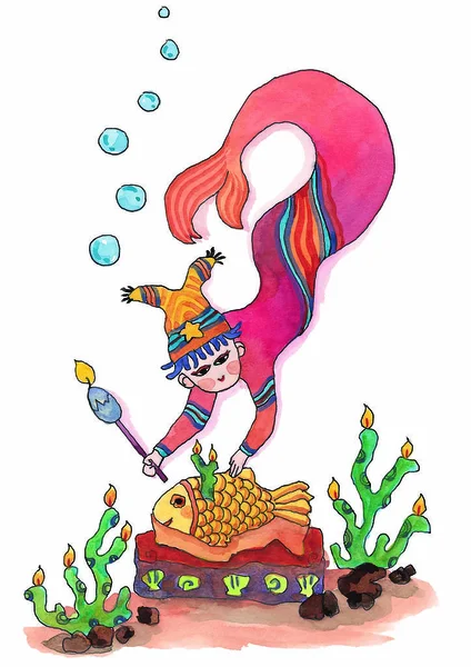 ภาพการ นของนางเง อกก บปลา — ภาพถ่ายสต็อก