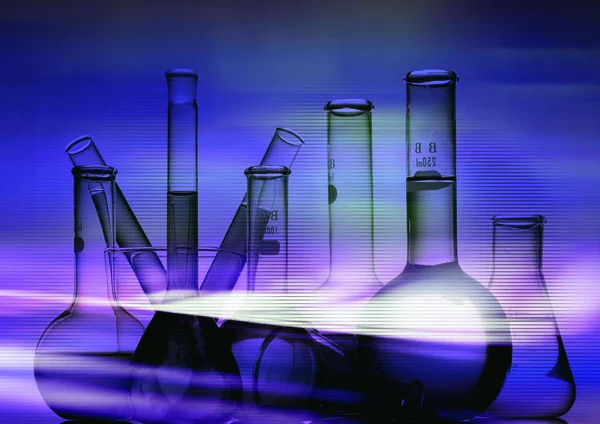 化学フラスコを持つ抽象的なグラフィックの背景 — ストック写真