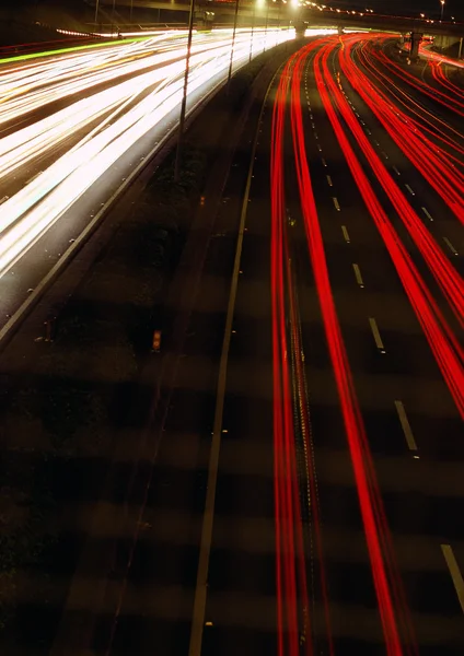 Trafikljus Motorvägen Natten — Stockfoto