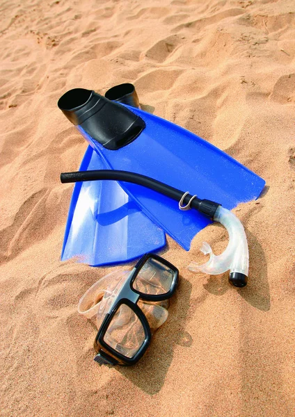 Маска Дайвінгу Снорк Плавці Піщаному Пляжі — стокове фото