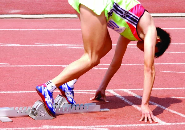 Young Man Running Track — Stock Photo, Image