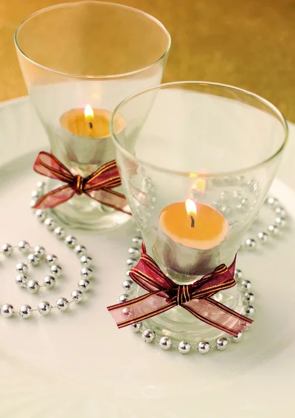 Romantische Dekoration Brennender Kerzen — Stockfoto