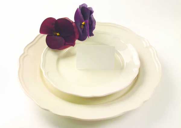 Flowers White Plates — Stock Photo, Image