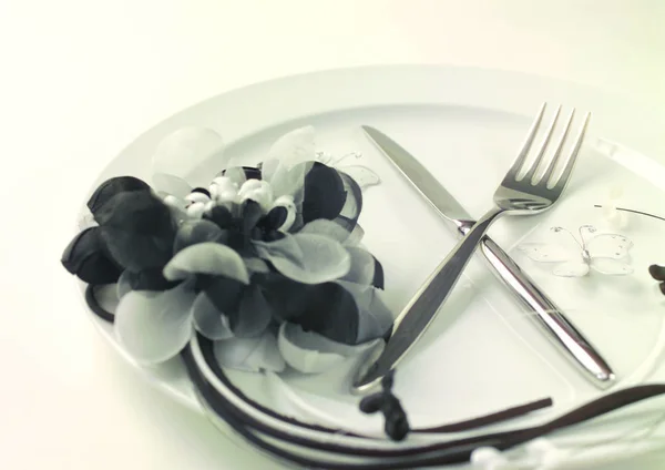 Plate Fork Knife Wedding — Stock Photo, Image