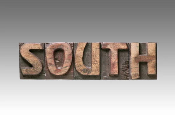 Zuid Word Samengesteld Uit Vintage Houten Typografie Letters Geïsoleerd Achtergrond — Stockfoto