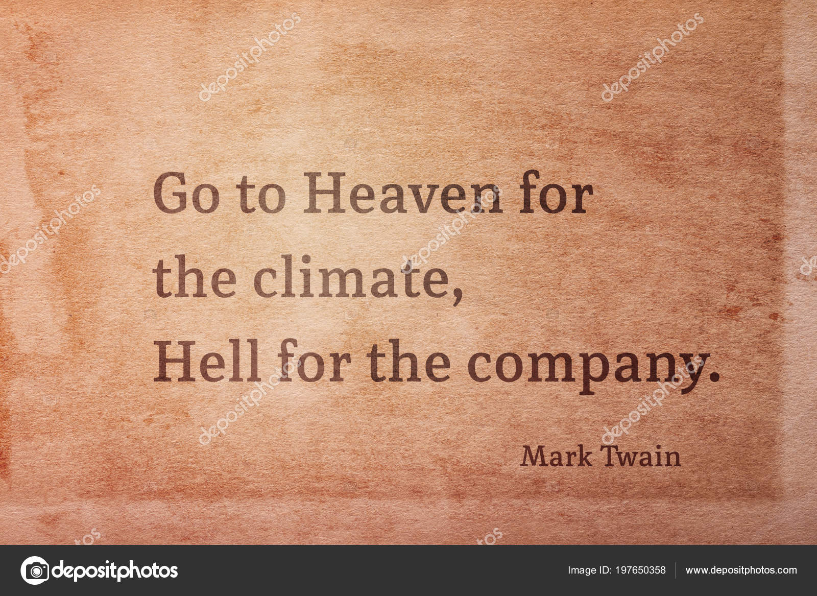 Heaven Climate Hell Company Famous American Writer Mark Twain Quote Stock Photo C Yurizap