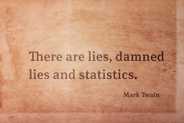そこが嘘 いまいましい嘘と統計 有名なアメリカの作家マーク トウェインは引用ヴィンテージ グランジ紙に印刷 — ストック写真