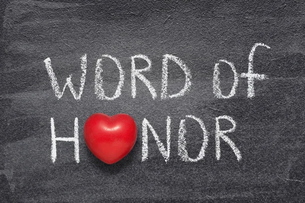 Cuvânt Onoare Frază Scrisă Mână Tablă Simbolul Inimii Roșii Loc — Fotografie, imagine de stoc