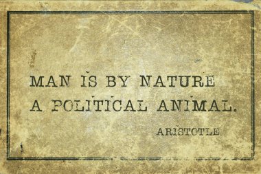 Doğa tarafından politik bir hayvan - antik Yunan filozofu Aristoteles, alıntı grunge vintage karton üzerinde basılı adamdır