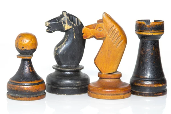 Vintage Wooden Chess Figures Isolated White Background — Stock Photo, Image