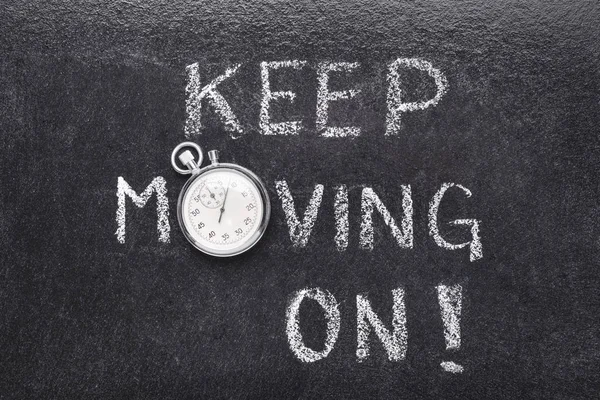 Keep Moving Exclamation Handwritten Blackboard Heart Symbol Instead — Stock Photo, Image