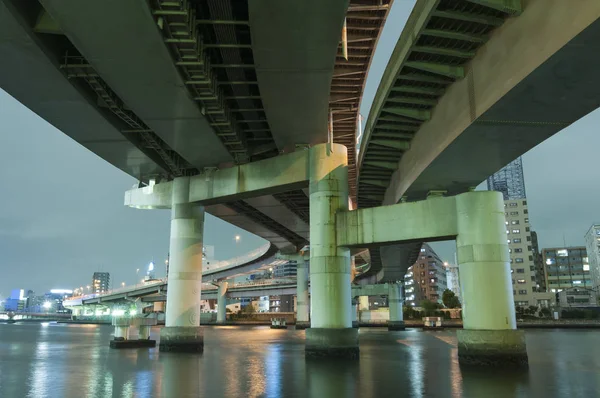 Величезний Шосе Структури Над Sumida Річка Токіо Вночі — стокове фото