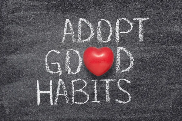 Adopt Good Habits Phrase Handwritten Chalkboard Red Heart Symbol Instead — Stock Photo, Image