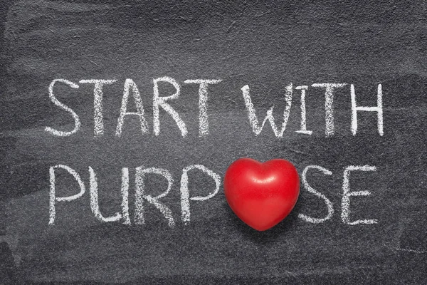 Start Purpose Phrase Handwritten Chalkboard Red Heart Symbol Instead — Stock Photo, Image