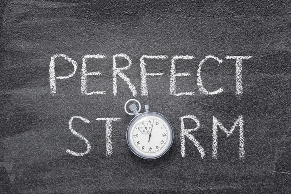 Perfecte Storm Zin Geschreven Schoolbord Met Vintage Stopwatch Gebruikt Plaats — Stockfoto