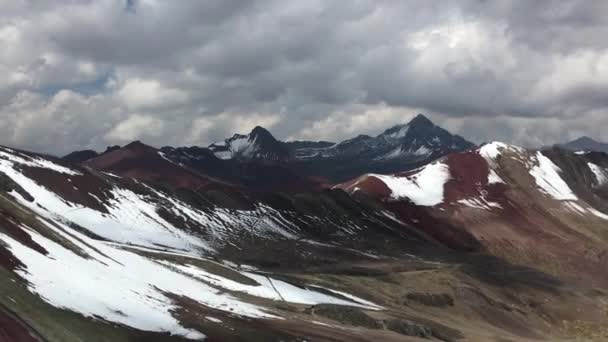 Scenic Panoramic Footage Famous Rainbow Mountains Peru Cloudy Day — Stock Video