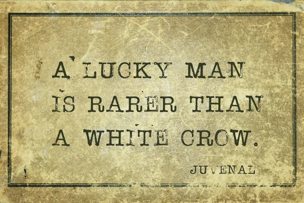 A lucky man is rarer than a white crow - ancient Roman poet Juvenal quote printed on grunge vintage cardboard