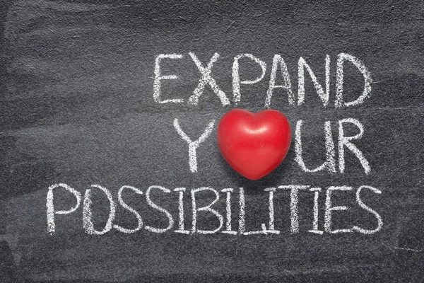 Expand Your Possibilities Phrase Written Chalkboard Red Heart Symbol Instead — Stock Photo, Image