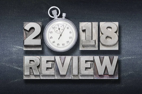 2018 Review Phrase Made Metallic Letterpress Stopwatch Instead — Stock Photo, Image