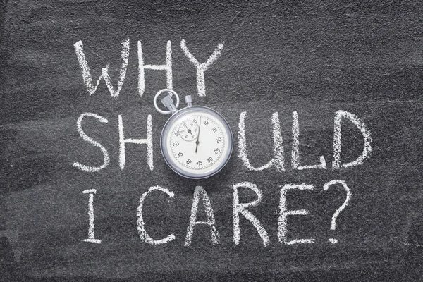 Why Should Care Question Handwritten Chalkboard Vintage Precise Stopwatch Used — Stock Photo, Image