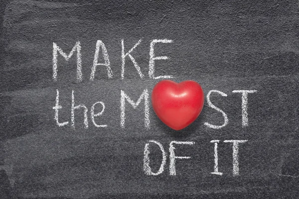Make Most Phrase Handwritten Chalkboard Red Heart Symbol Instead — Stock Photo, Image