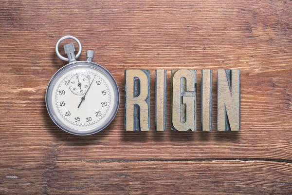 Oorsprong Word Gecombineerd Vintage Gelakt Houten Oppervlak Met Stopwatch Binnen — Stockfoto