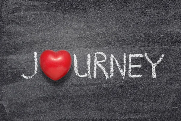 Journey Word Handwritten Chalkboard Red Heart Symbol Instead — Stock Photo, Image