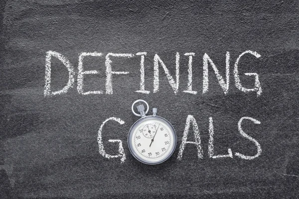 Defining Goals Phrase Written Chalkboard Vintage Precise Stopwatc — Stock Photo, Image