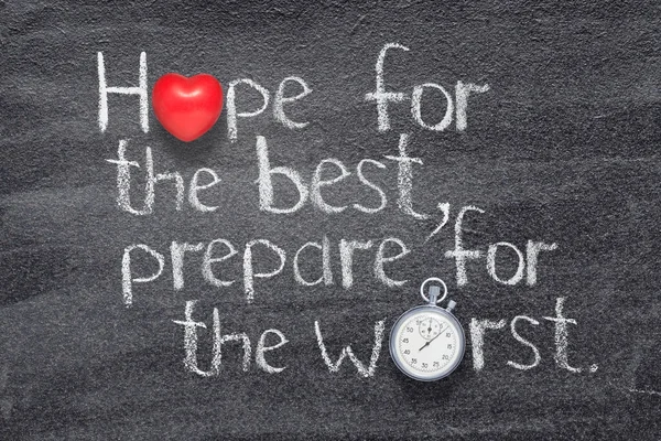 Naděje Nejlepší Připravte Nejhorší Přísloví Napsané Tabuli Symbolem Červeného Srdce — Stock fotografie