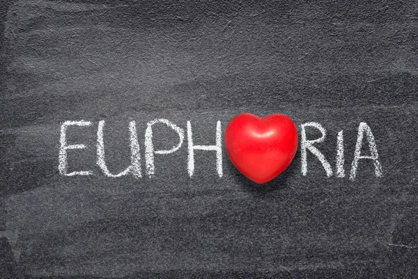 Euphoria Word Written Chalkboard Red Heart Symbol — Stock Photo, Image