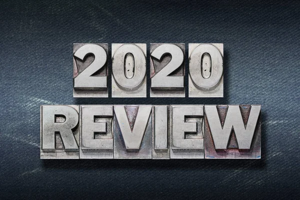 Review 2020 Phrase Made Metallic Letterpress Dark Jeans Background — Stock Photo, Image