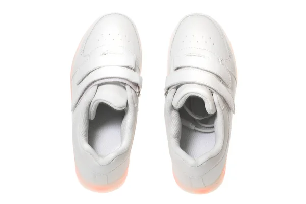Zapatillas Blancas Con Suela Luz Led Aislado Sobre Fondo Blanco — Foto de Stock