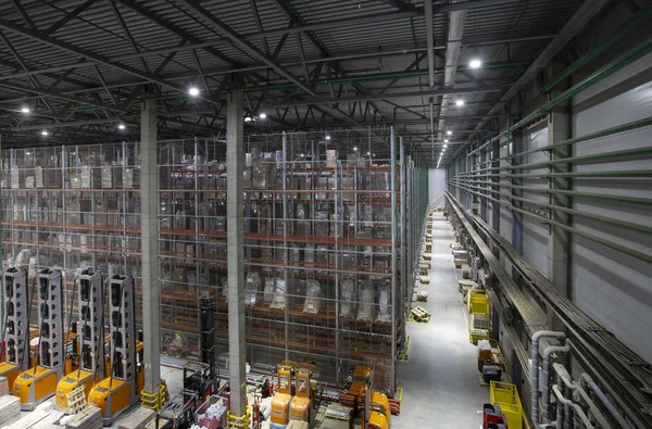 Warehouse Interior Shelves Pallets Boxes Equipment — Stock Photo, Image
