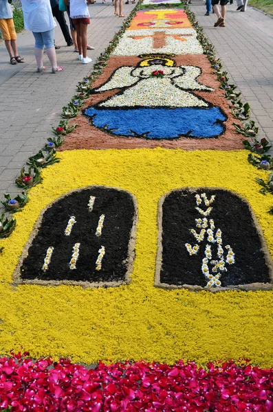 Traditional flower carpets in Spycimierz in Corpus Christi Day — Stock Photo, Image